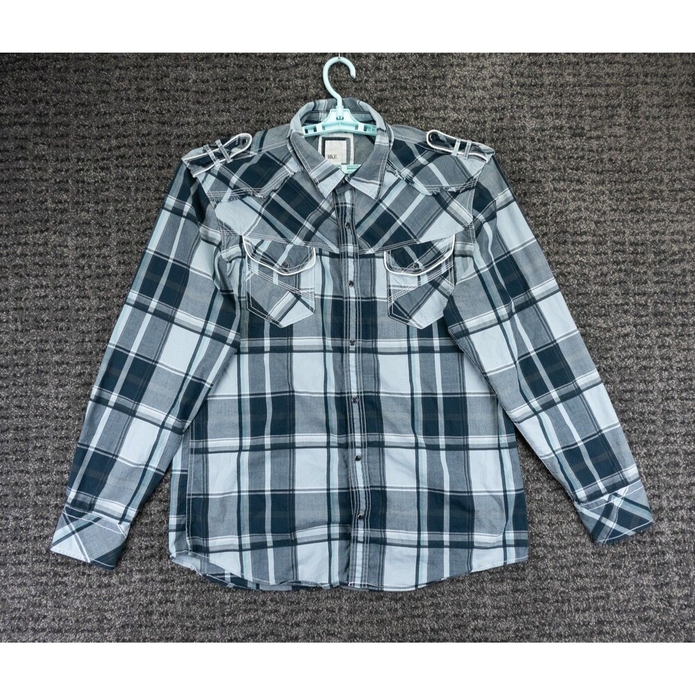 BKE Shirt Mens XL Blue Plaid Pearl Snap Athletic Fit Stretch Long Sleeve Western